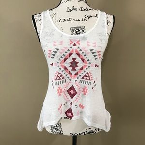 💘SALE | Aztec Print White sheer tank— S
